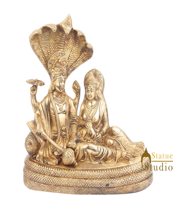 Rare Antique Indian Hinduism Lord Vishnu With Laxmi Ji Under Serpent Idol 11" - Image 2