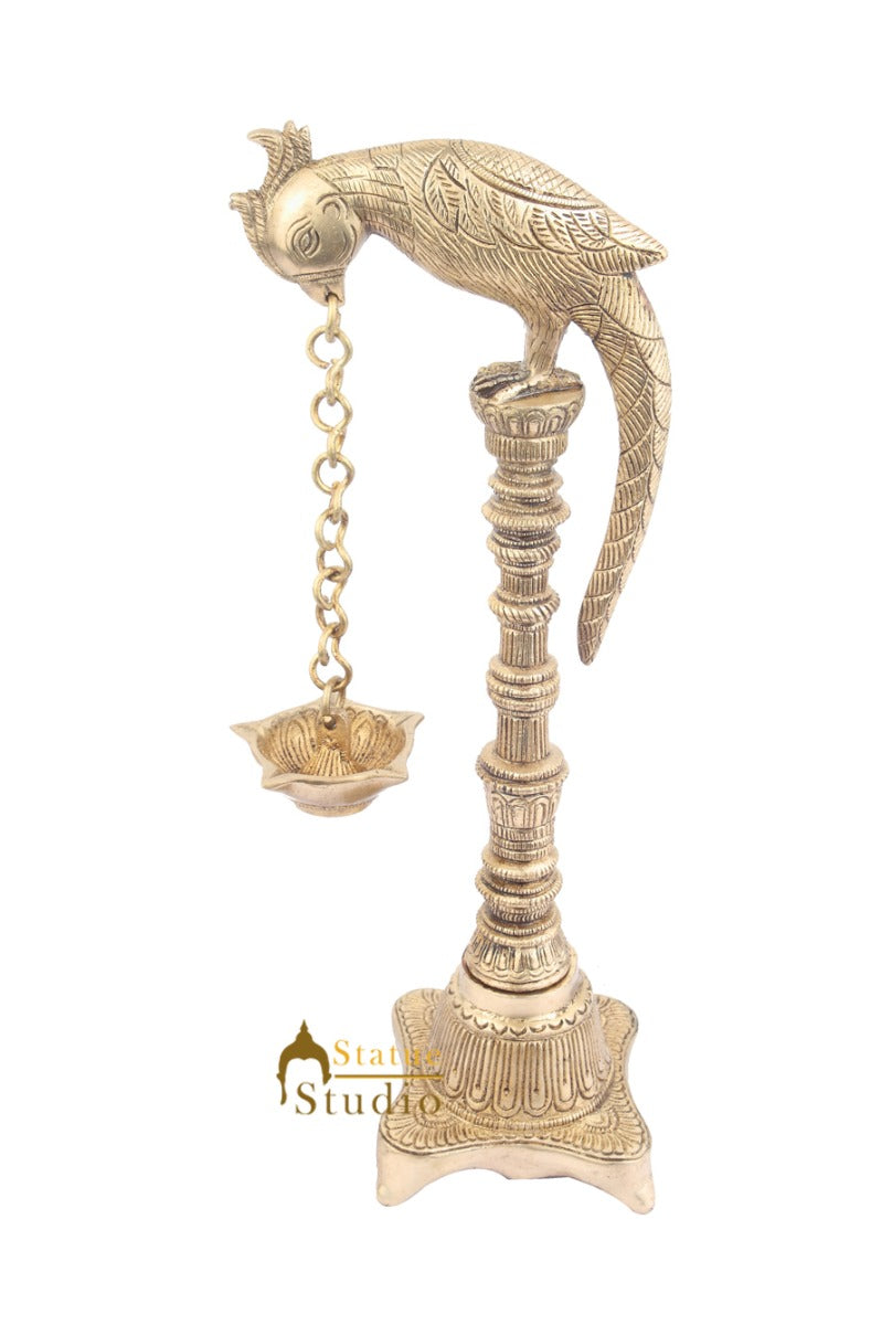 South Indian Style Brass Bird Oil Diya Lamp Stand Diwali Wedding Gifting 13" - Image 2
