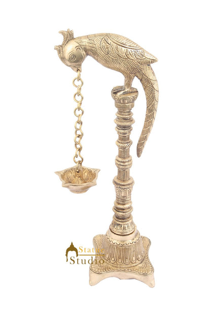 South Indian Style Brass Bird Oil Diya Lamp Stand Diwali Wedding Gifting 13" by vendor-unknown - Spiritual (View 2)