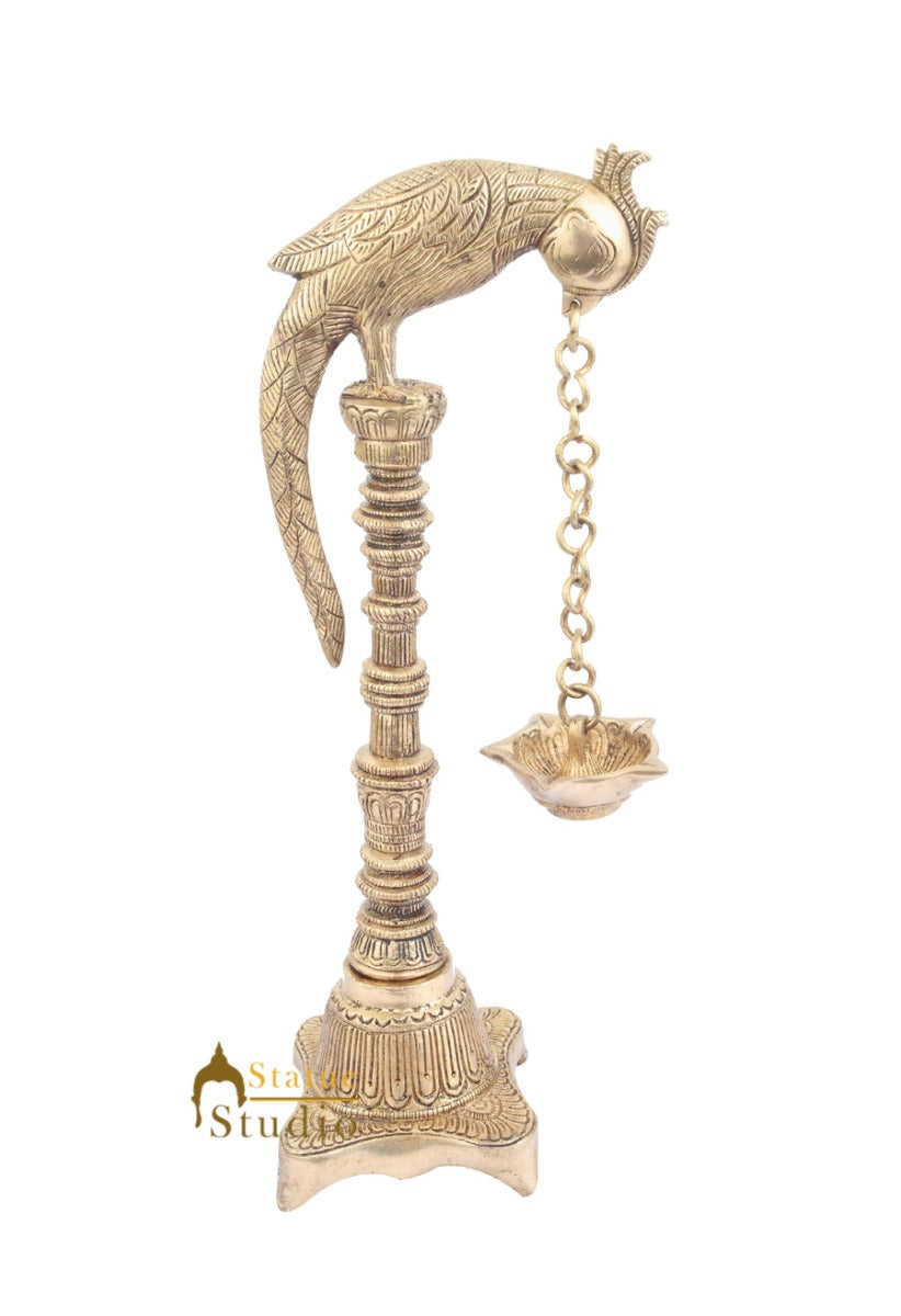 South Indian Style Brass Bird Oil Diya Lamp Stand Diwali Wedding Gifting 13" - Image 4