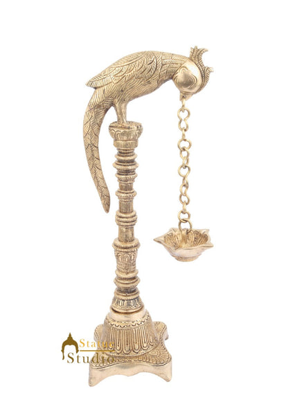 South Indian Style Brass Bird Oil Diya Lamp Stand Diwali Wedding Gifting 13" by vendor-unknown - Spiritual (View 4)
