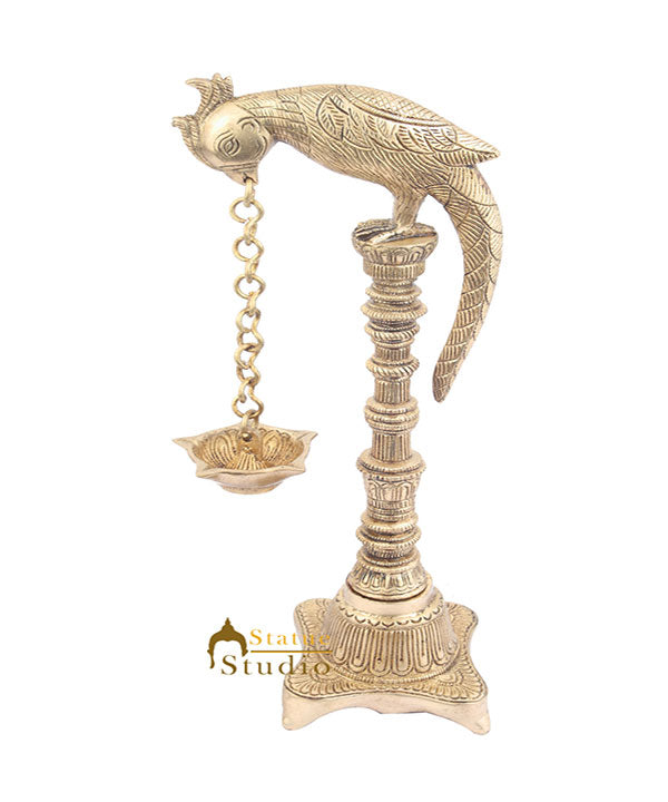 South Indian Style Brass Bird Oil Diya Lamp Stand Diwali Wedding Gifting 13" - Eco-friendly - Sama Homes