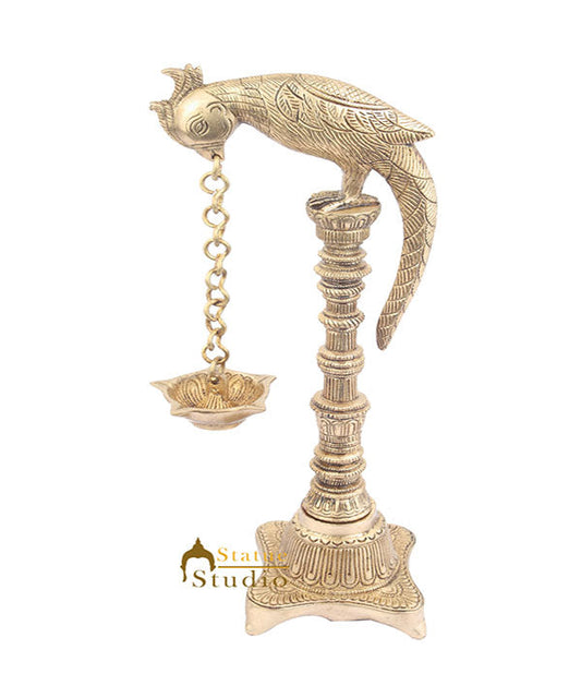 South Indian Style Brass Bird Oil Diya Lamp Stand Diwali Wedding Gifting 13"