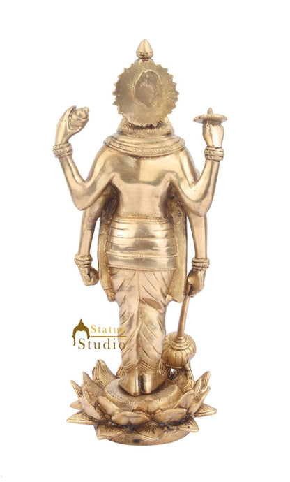 Brass Four-Armed Standing Lord Vishnu Bhagwan Idol Decor Statue 13 Inch by vendor-unknown - Hindu Gods (View 4)