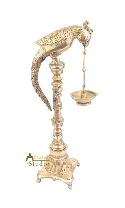 South Indian Style Brass Bird Oil Diya Lamp Stand Diwali Wedding Gifting 17" by vendor-unknown - Spiritual (View 2)