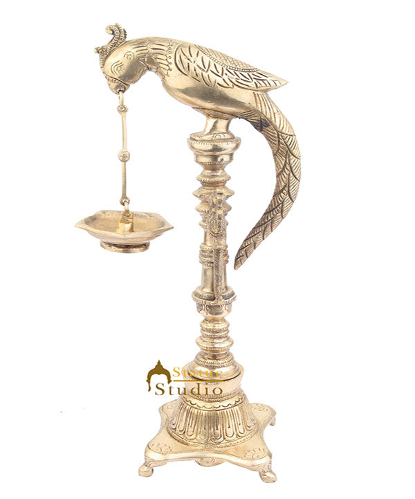 South Indian Style Brass Bird Oil Diya Lamp Stand Diwali Wedding Gifting 17" - Eco-friendly - Sama Homes