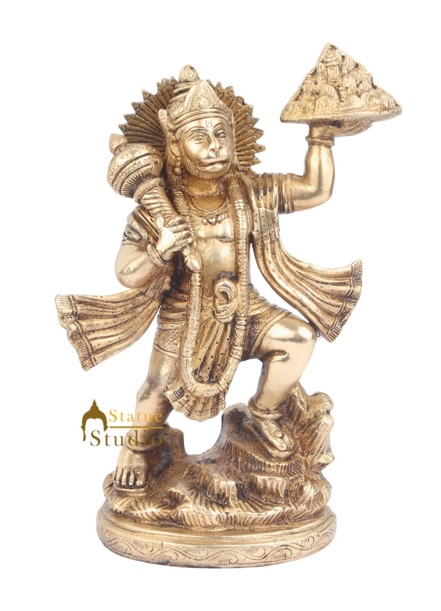 Brass Handicraft Indian Hindu God Lord Hanuman Carrying Mountain Idol 10" - Image 3