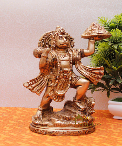 Brass Handicraft Indian Hindu God Lord Hanuman Carrying Mountain Idol 10" by vendor-unknown - Hindu Gods