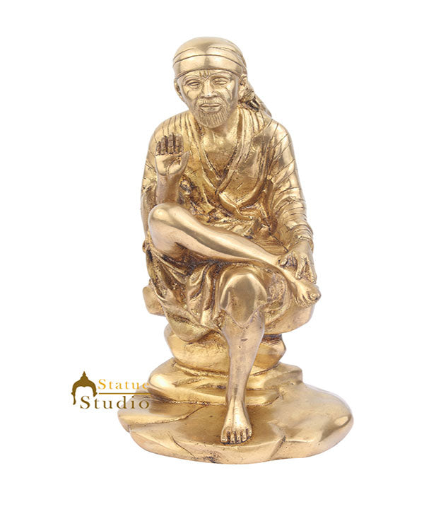 Hindu Brass Indian Handicraft Shirdi Ke Sai Baba Statue Religious Idol 10" - Eco-friendly - Sama Homes