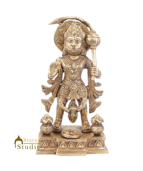 Brass Standing Hanuman Idol For Home Decor Showpiece 10" - Image 2