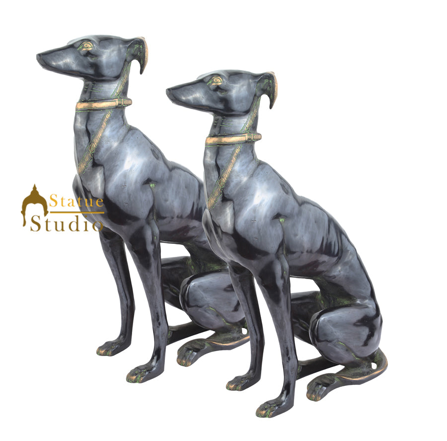 Brass Animal Handicraft Home Garden Décor Dog Pair Sitting Large Statue 2 Feet - Image 3