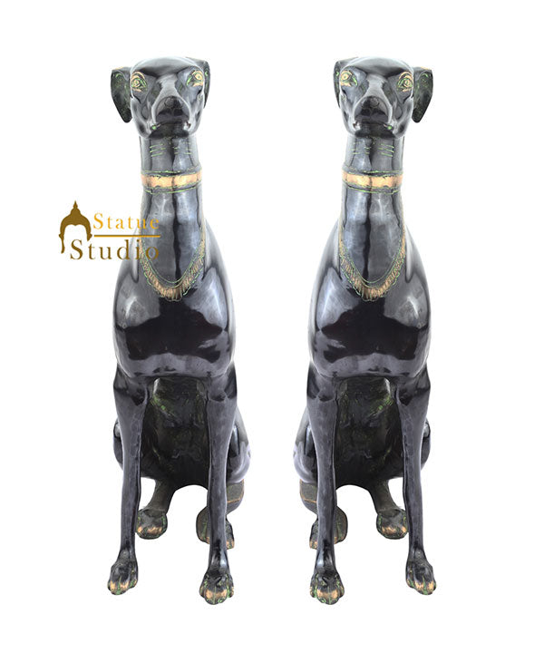 Brass Animal Handicraft Home Garden Décor Dog Pair Sitting Large Statue 2 Feet - Eco-friendly - Sama Homes
