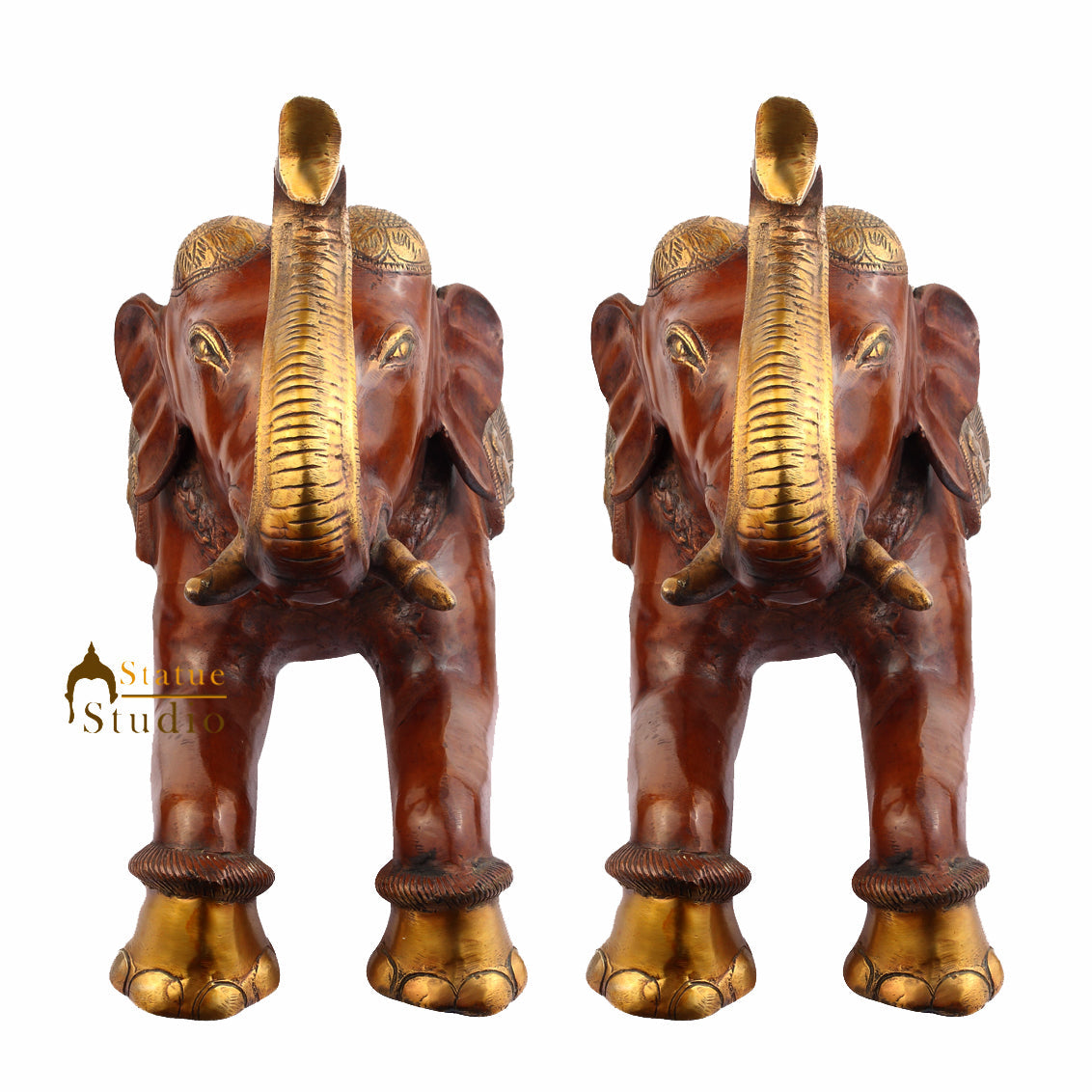 Brass Animal Handicraft Home Garden Décor Elephant Pair Large Sculpture 2 Feet - Image 3