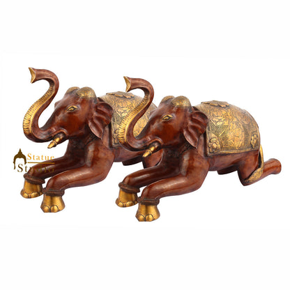 Brass Animal Handicraft Home Garden Décor Elephant Pair Large Sculpture 2 Feet by vendor-unknown - Decor