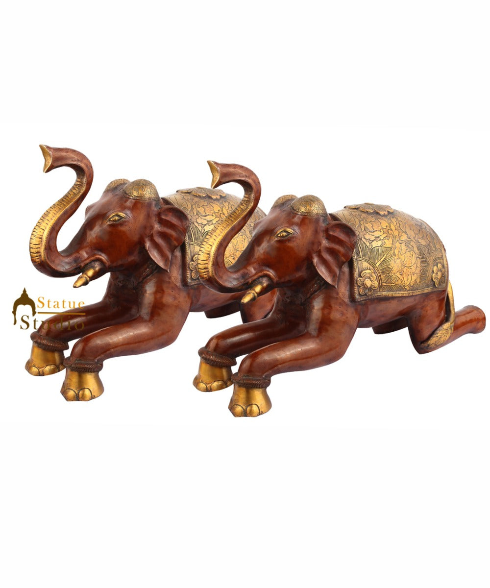 Brass Animal Handicraft Home Garden Décor Elephant Pair Large Sculpture 2 Feet - Image 2