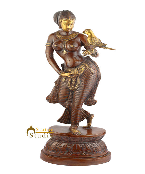 Indian Handicraft Home Room Decor Lady With Bird In Hand Showpiece Large 33" - Eco-friendly - Sama Homes