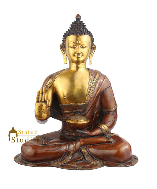 Big Brass Antique Indian Lord Shakyamuni Buddha Décor Statue For Sale 30"