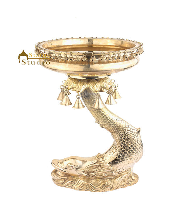 Big Exclusive Home Garden Traditional Decorative Urli With Fish Design Stand 25" - Eco-friendly - Sama Homes