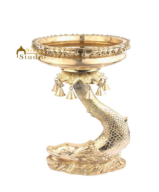 Big Exclusive Home Garden Traditional Decorative Urli With Fish Design Stand 25"