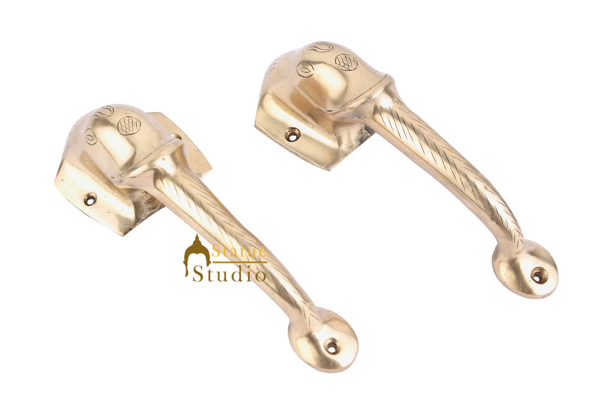 Brass Handicraft Home Decorative Elephant Design Door Handle Pair 7"