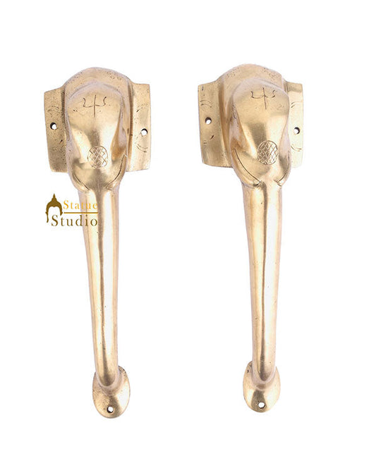 Brass Handicraft Home Decorative Elephant Design Door Handle Pair 11"
