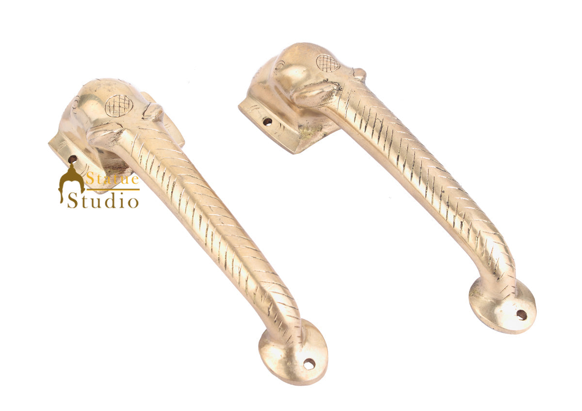 Brass Handicraft Home Decorative Elephant Design Door Handle Pair 10" - Image 3