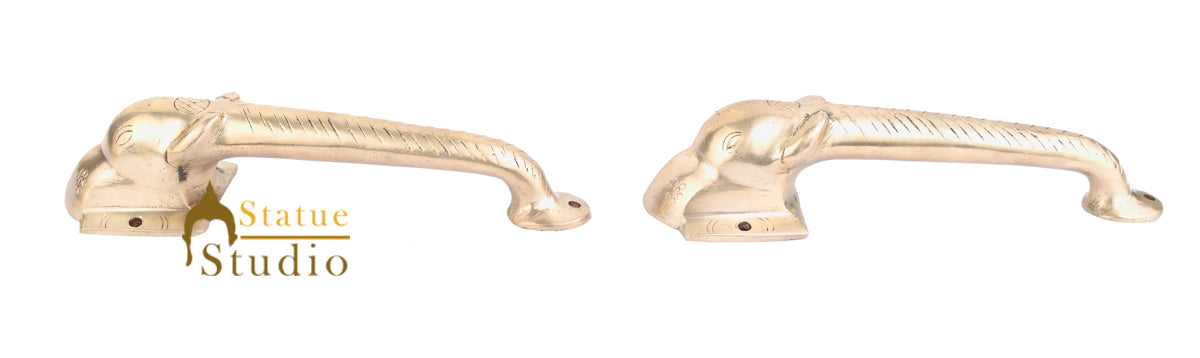 Brass Handicraft Home Decorative Elephant Design Door Handle Pair 10"