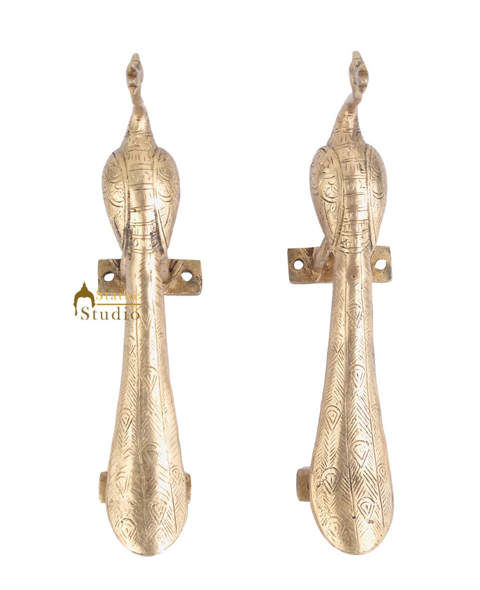 Brass Handicraft Home Decorative Bird Design Door Handle Pair 10" - Image 2
