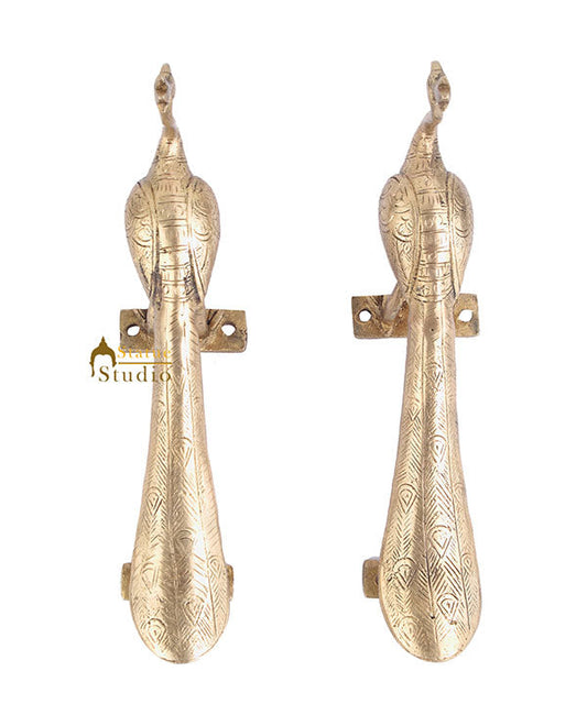 Brass Handicraft Home Decorative Bird Design Door Handle Pair 10"