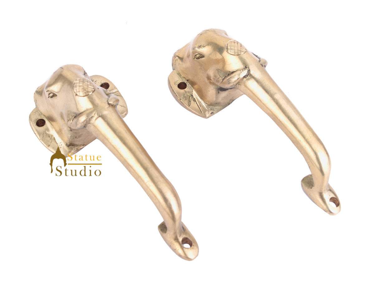 Brass Handicraft Home Decorative Elephant Design Small Door Handle Pair 6"