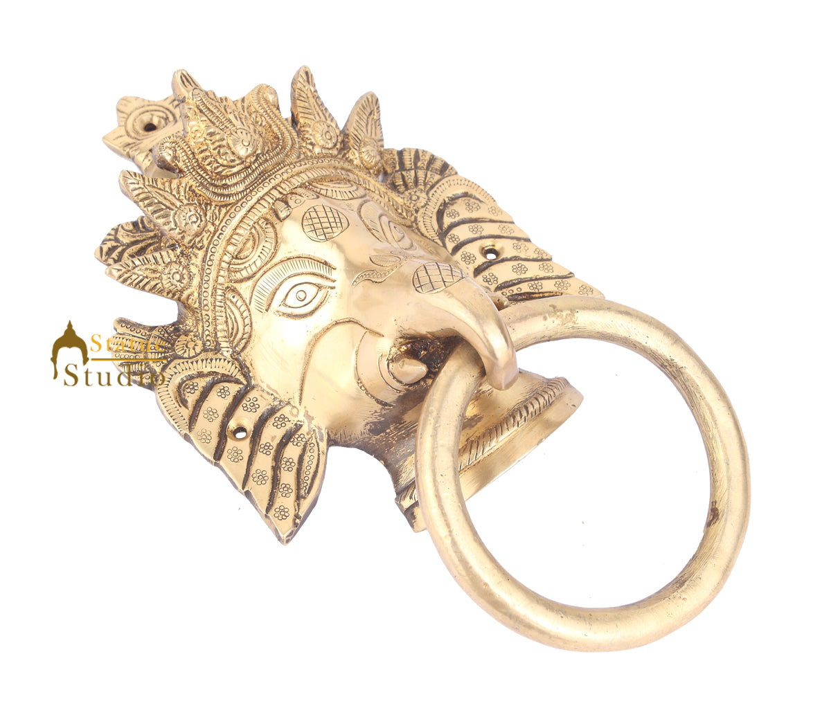 Brass Handicraft Home Decorative Crowned Elephant Design Door Knocker 9" - Image 3