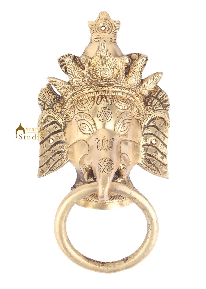 Brass Handicraft Home Decorative Crowned Elephant Design Door Knocker 9" - Image 2