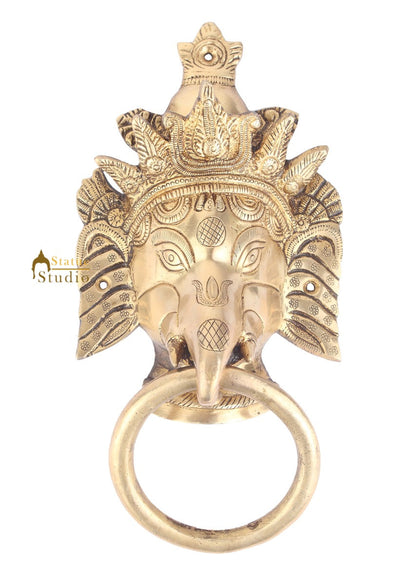 Brass Handicraft Home Decorative Crowned Elephant Design Door Knocker 9" by vendor-unknown - Decor (View 2)