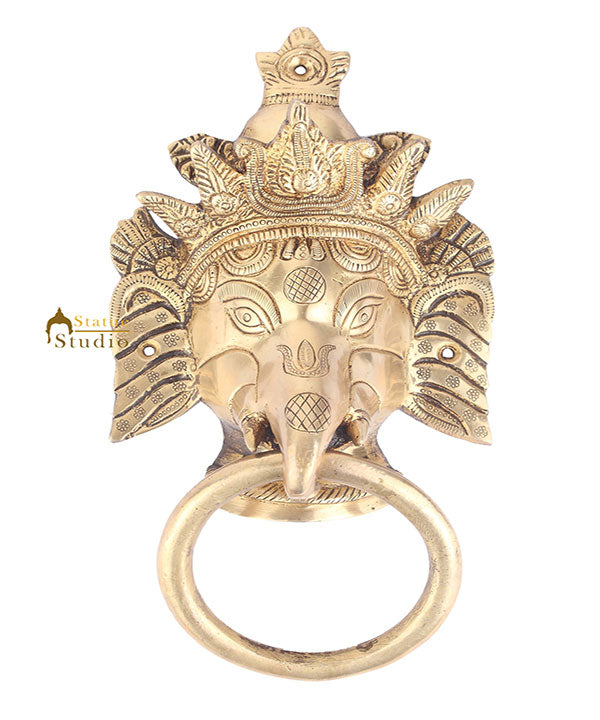 Brass Handicraft Home Decorative Crowned Elephant Design Door Knocker 9"