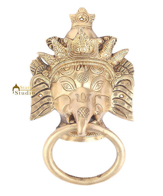 Brass Handicraft Home Decorative Crowned Elephant Design Door Knocker 9"