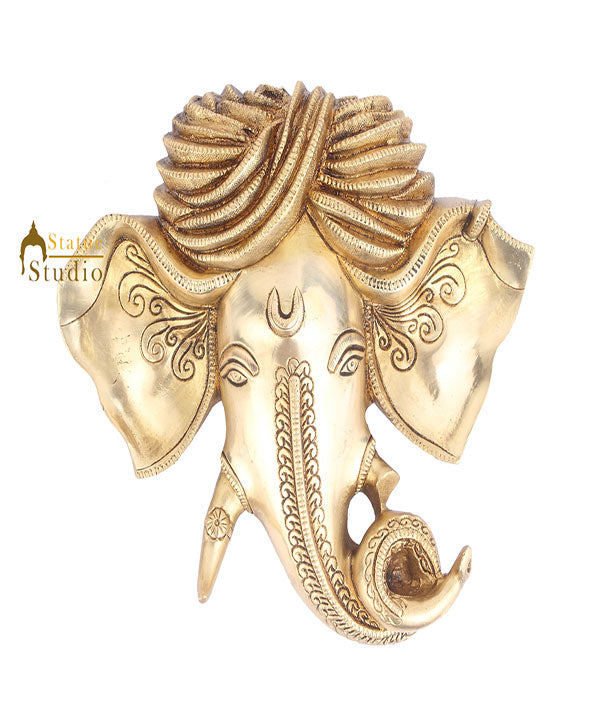 Brass Indian God Lord Ganpati Ganesha Wall Hanging Décor Art 10" - Image 2