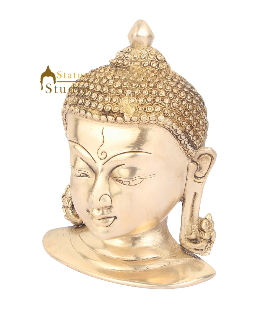 Brass Indian Lord Buddha Mask Wall Hanging Décor Art 7" - Image 3