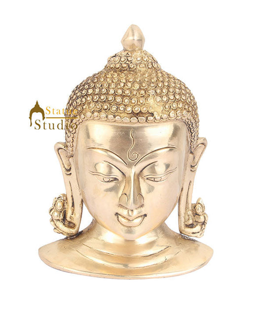 Brass Indian Lord Buddha Mask Wall Hanging Décor Art 7"