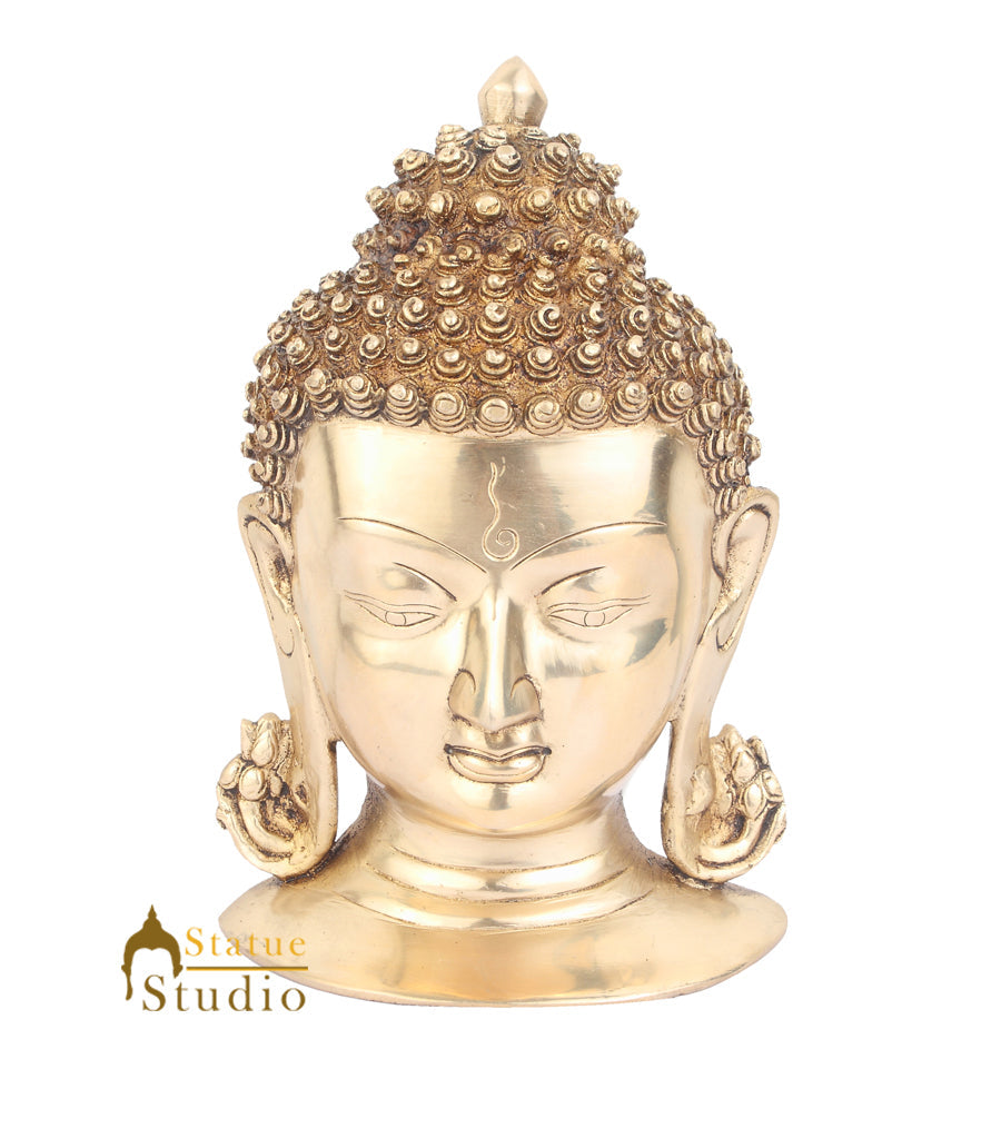 Brass Indian Lord Buddha Mask Wall Hanging Décor Art 8"