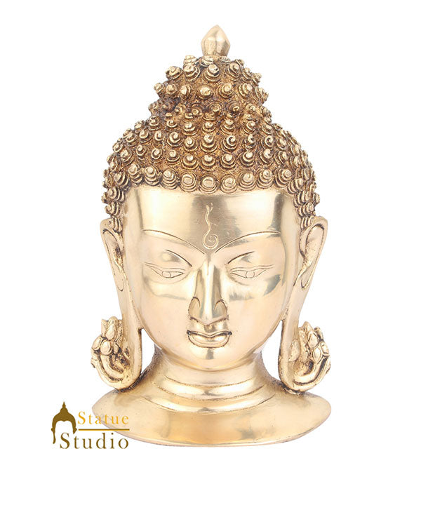 Brass Indian Lord Buddha Mask Wall Hanging Décor Art 8" - Image 2