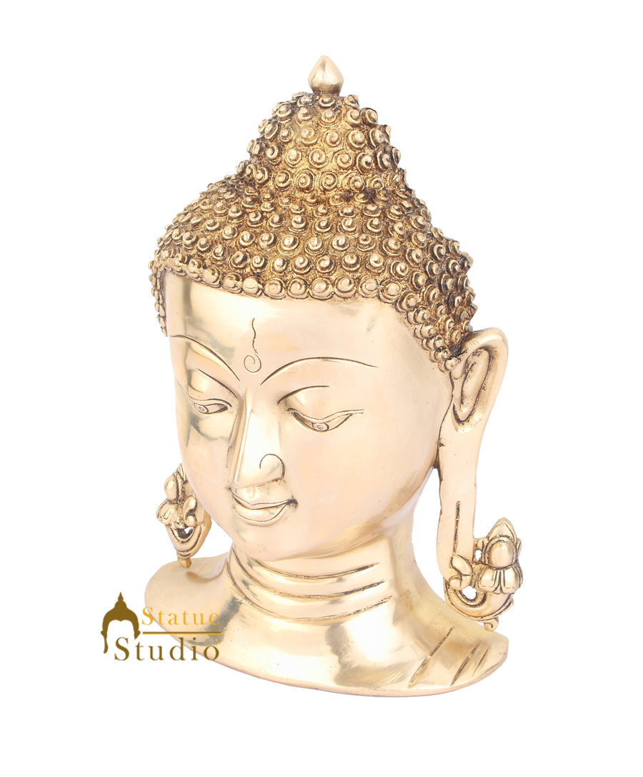 Brass Indian Lord Buddha Mask Wall Hanging Décor Art 11" - Image 3