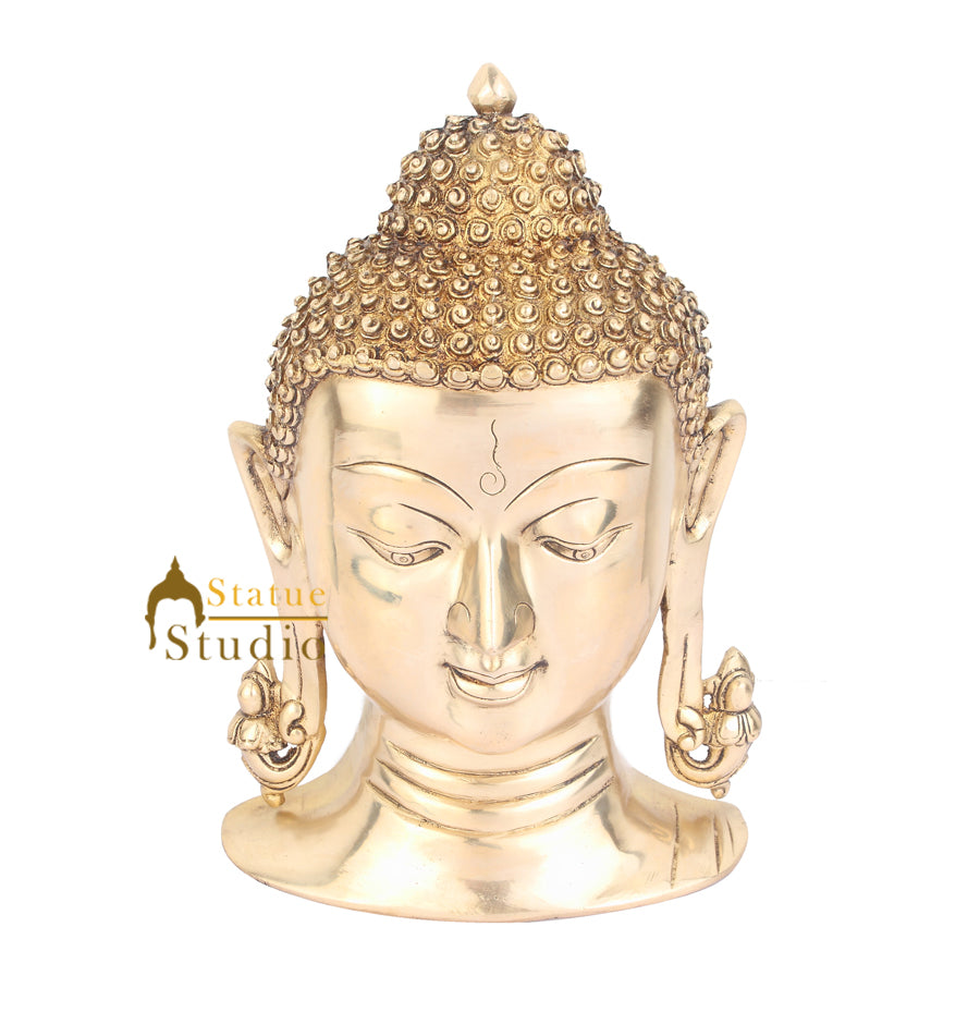 Brass Indian Lord Buddha Mask Wall Hanging Décor Art 11" - Eco-friendly - Sama Homes