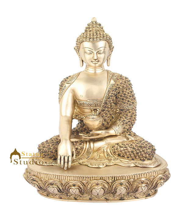Indian Exclusive Brass Lord Buddha Sitting Masterpiece Décor For Sale 16"