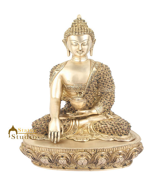 Indian Exclusive Brass Lord Buddha Sitting Masterpiece Décor For Sale 16"
