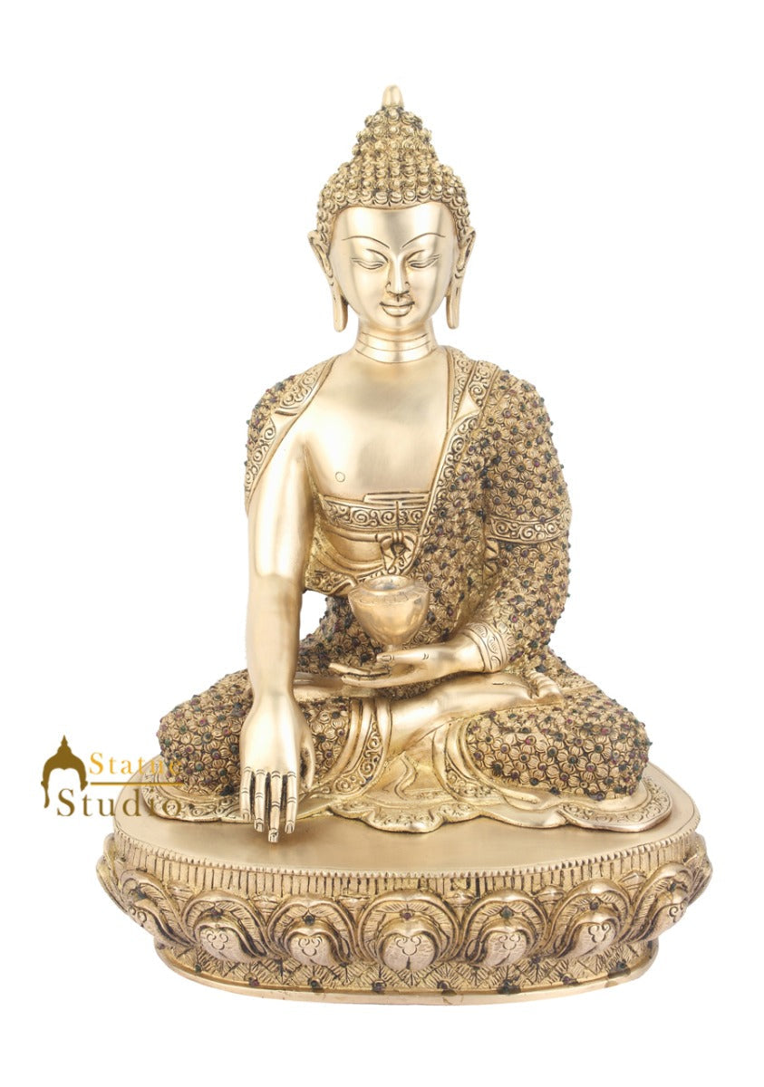 Indian Exclusive Brass Lord Buddha Sitting Masterpiece Décor For Sale 16" - Image 2