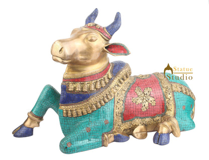Indian Hinduism Sacred Holy Cow Nandi Turquoise Coral Inlay Large 3 Feet by vendor-unknown - Spiritual (View 3)