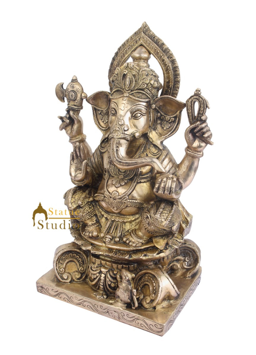 Indian Home Vastu Décor Ganpati Murti Hindu Deity Brass Ganesha Statue 22"