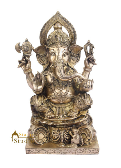 Indian Home Vastu Décor Ganpati Murti Hindu Deity Brass Ganesha Statue 22" by vendor-unknown - Hindu Gods (View 2)