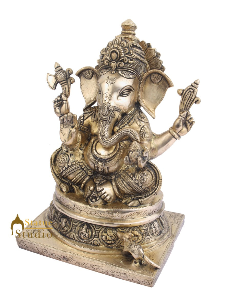 Indian Home Vastu Décor Ganpati Murti Hindu Deity Brass Ganesha Statue 13" - Image 3