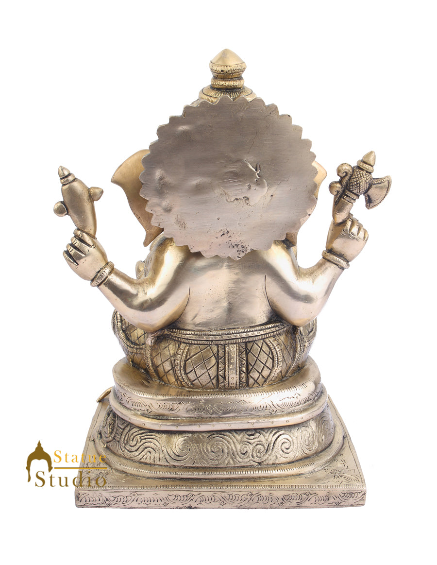 Indian Home Vastu Décor Ganpati Murti Hindu Deity Brass Ganesha Statue 13" - Image 4